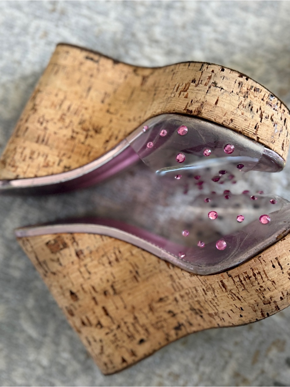 Giuseppe Zanotti Clear Slide Wedges with Pink Gem Accents